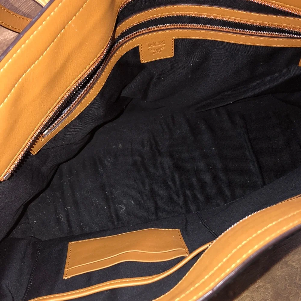 Black Patterned Tote Bag with Tan Handles